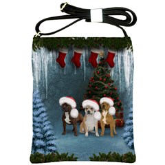 Christmas, Cute Dogs With Christmas Hat Shoulder Sling Bag by FantasyWorld7