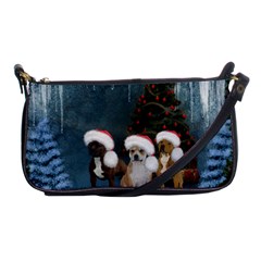 Christmas, Cute Dogs With Christmas Hat Shoulder Clutch Bag