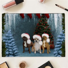 Christmas, Cute Dogs With Christmas Hat Cosmetic Bag (xxl) by FantasyWorld7