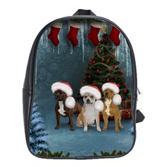 Christmas, Cute Dogs With Christmas Hat School Bag (xl) by FantasyWorld7