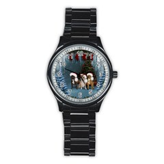 Christmas, Cute Dogs With Christmas Hat Stainless Steel Round Watch by FantasyWorld7