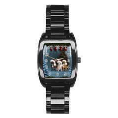 Christmas, Cute Dogs With Christmas Hat Stainless Steel Barrel Watch by FantasyWorld7