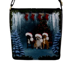 Christmas, Cute Dogs With Christmas Hat Flap Closure Messenger Bag (l) by FantasyWorld7