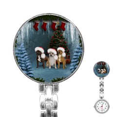 Christmas, Cute Dogs With Christmas Hat Stainless Steel Nurses Watch