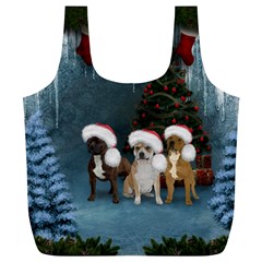 Christmas, Cute Dogs With Christmas Hat Full Print Recycle Bag (xl) by FantasyWorld7