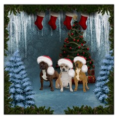 Christmas, Cute Dogs With Christmas Hat Large Satin Scarf (square)