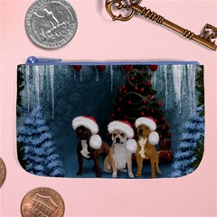 Christmas, Cute Dogs With Christmas Hat Large Coin Purse