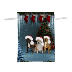 Christmas, Cute Dogs With Christmas Hat Lightweight Drawstring Pouch (s)