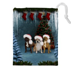 Christmas, Cute Dogs With Christmas Hat Drawstring Pouch (5xl)