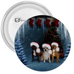 Christmas, Cute Dogs With Christmas Hat 3  Buttons Front