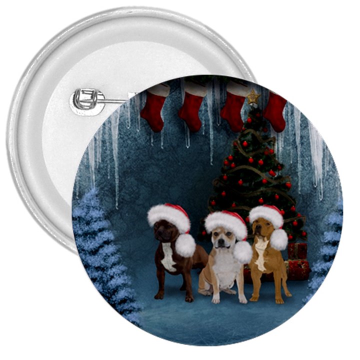 Christmas, Cute Dogs With Christmas Hat 3  Buttons