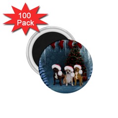 Christmas, Cute Dogs With Christmas Hat 1 75  Magnets (100 Pack)  by FantasyWorld7