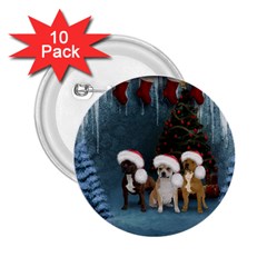 Christmas, Cute Dogs With Christmas Hat 2.25  Buttons (10 pack) 