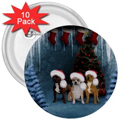 Christmas, Cute Dogs With Christmas Hat 3  Buttons (10 pack) 