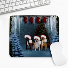 Christmas, Cute Dogs With Christmas Hat Large Mousepads