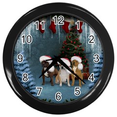 Christmas, Cute Dogs With Christmas Hat Wall Clock (Black)