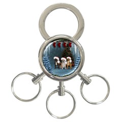 Christmas, Cute Dogs With Christmas Hat 3-Ring Key Chain