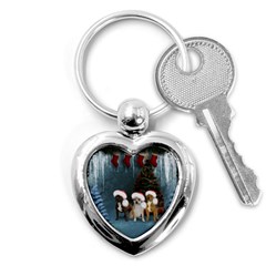 Christmas, Cute Dogs With Christmas Hat Key Chain (Heart)