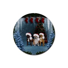 Christmas, Cute Dogs With Christmas Hat Rubber Coaster (Round) 