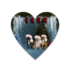 Christmas, Cute Dogs With Christmas Hat Heart Magnet by FantasyWorld7