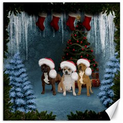 Christmas, Cute Dogs With Christmas Hat Canvas 16  x 16 