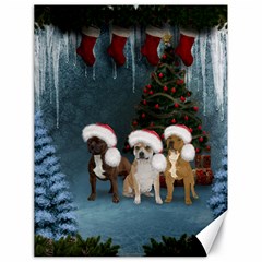 Christmas, Cute Dogs With Christmas Hat Canvas 18  x 24 