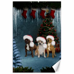 Christmas, Cute Dogs With Christmas Hat Canvas 20  x 30 