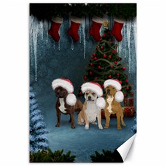 Christmas, Cute Dogs With Christmas Hat Canvas 24  x 36 