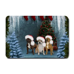 Christmas, Cute Dogs With Christmas Hat Small Doormat 