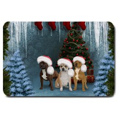 Christmas, Cute Dogs With Christmas Hat Large Doormat 