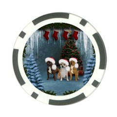 Christmas, Cute Dogs With Christmas Hat Poker Chip Card Guard