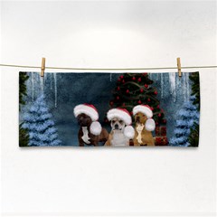 Christmas, Cute Dogs With Christmas Hat Hand Towel by FantasyWorld7