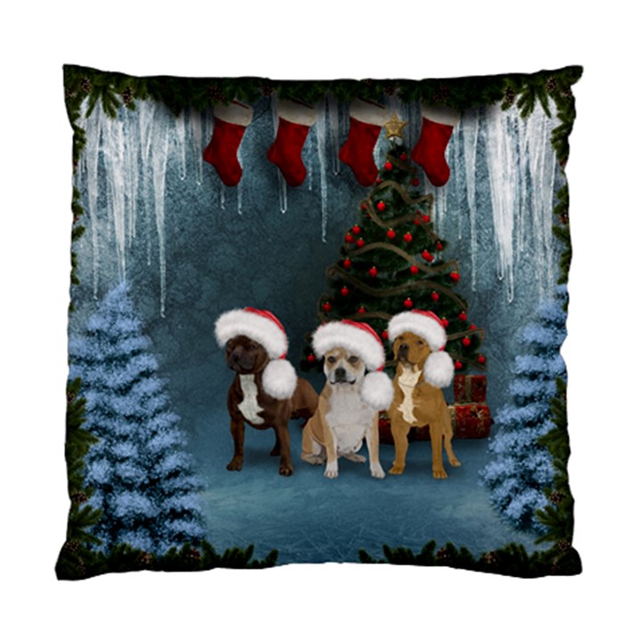 Christmas, Cute Dogs With Christmas Hat Standard Cushion Case (One Side)