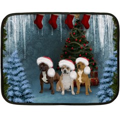 Christmas, Cute Dogs With Christmas Hat Fleece Blanket (Mini)