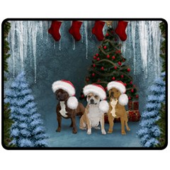 Christmas, Cute Dogs With Christmas Hat Fleece Blanket (Medium) 