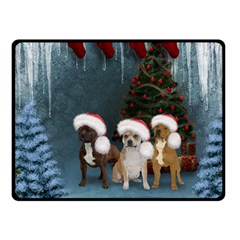 Christmas, Cute Dogs With Christmas Hat Fleece Blanket (Small)