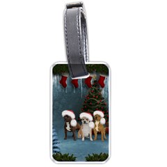 Christmas, Cute Dogs With Christmas Hat Luggage Tag (one Side) by FantasyWorld7