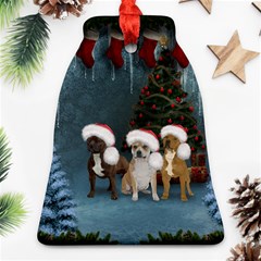 Christmas, Cute Dogs With Christmas Hat Bell Ornament (two Sides) by FantasyWorld7