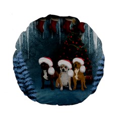 Christmas, Cute Dogs With Christmas Hat Standard 15  Premium Round Cushions