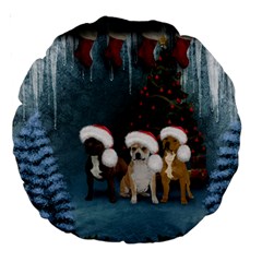 Christmas, Cute Dogs With Christmas Hat Large 18  Premium Round Cushions by FantasyWorld7