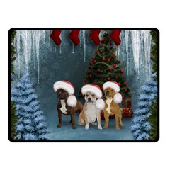 Christmas, Cute Dogs With Christmas Hat Double Sided Fleece Blanket (Small) 