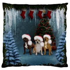 Christmas, Cute Dogs With Christmas Hat Standard Flano Cushion Case (Two Sides)