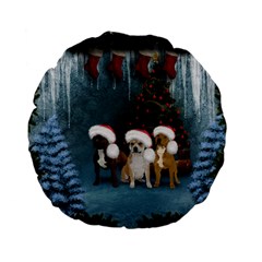 Christmas, Cute Dogs With Christmas Hat Standard 15  Premium Flano Round Cushions