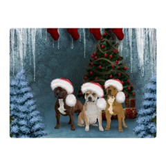 Christmas, Cute Dogs With Christmas Hat Double Sided Flano Blanket (Mini) 