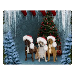 Christmas, Cute Dogs With Christmas Hat Double Sided Flano Blanket (Large) 