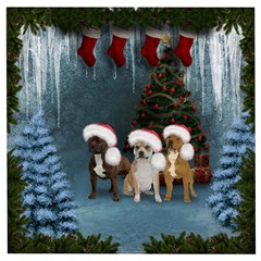 Christmas, Cute Dogs With Christmas Hat Wooden Puzzle Square