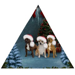 Christmas, Cute Dogs With Christmas Hat Wooden Puzzle Triangle