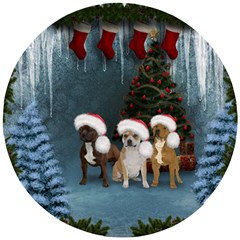 Christmas, Cute Dogs With Christmas Hat Wooden Puzzle Round