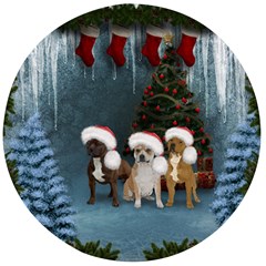 Christmas, Cute Dogs With Christmas Hat Wooden Bottle Opener (round) by FantasyWorld7