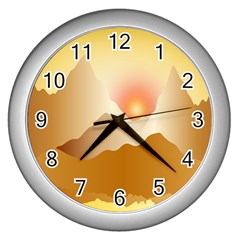 Twilight Mountain Landscape Sky Wall Clock (silver) by Vaneshart